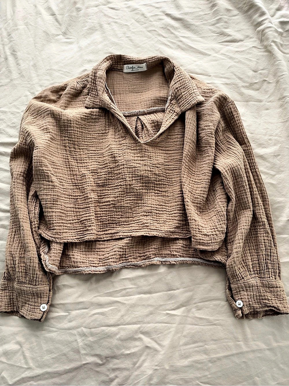 Cropped Textured Blouse in Brown